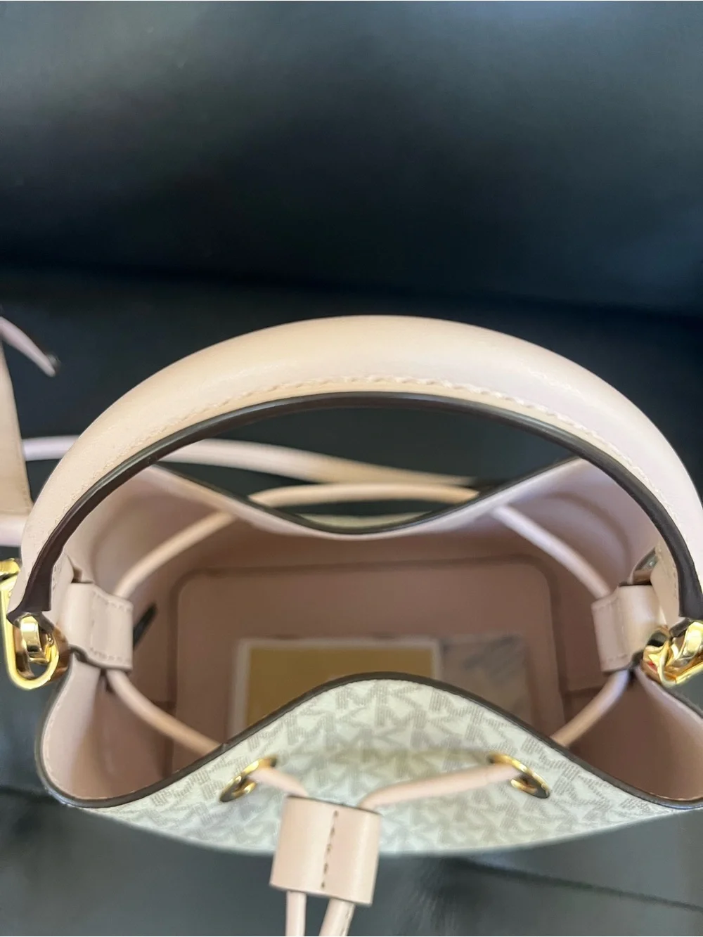 Michael Kors Pale Pink and Signature Monogram Bucket Shoulder Bag
